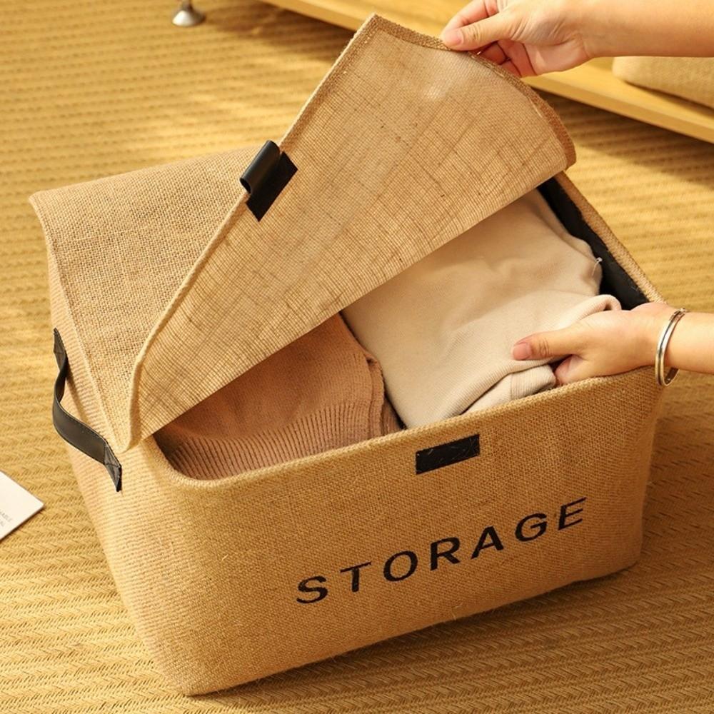 Space Saving Cube Linen Storage Basket with Handle Foldable Storage Case Sort Organize Basket Household Organization