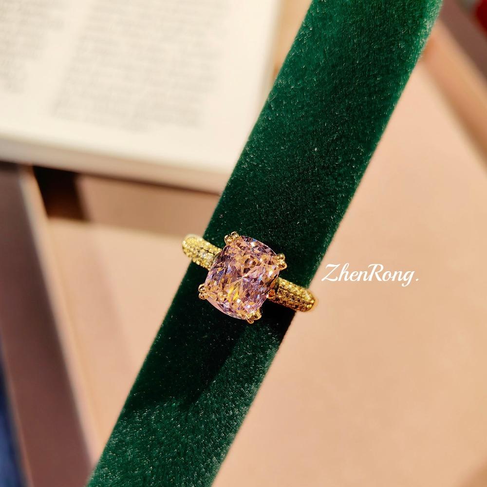 Elegant Open Ring Fashionable Pink Argyle Diamond Ring Luxury Nest Cut Pigeon Egg Design for Women