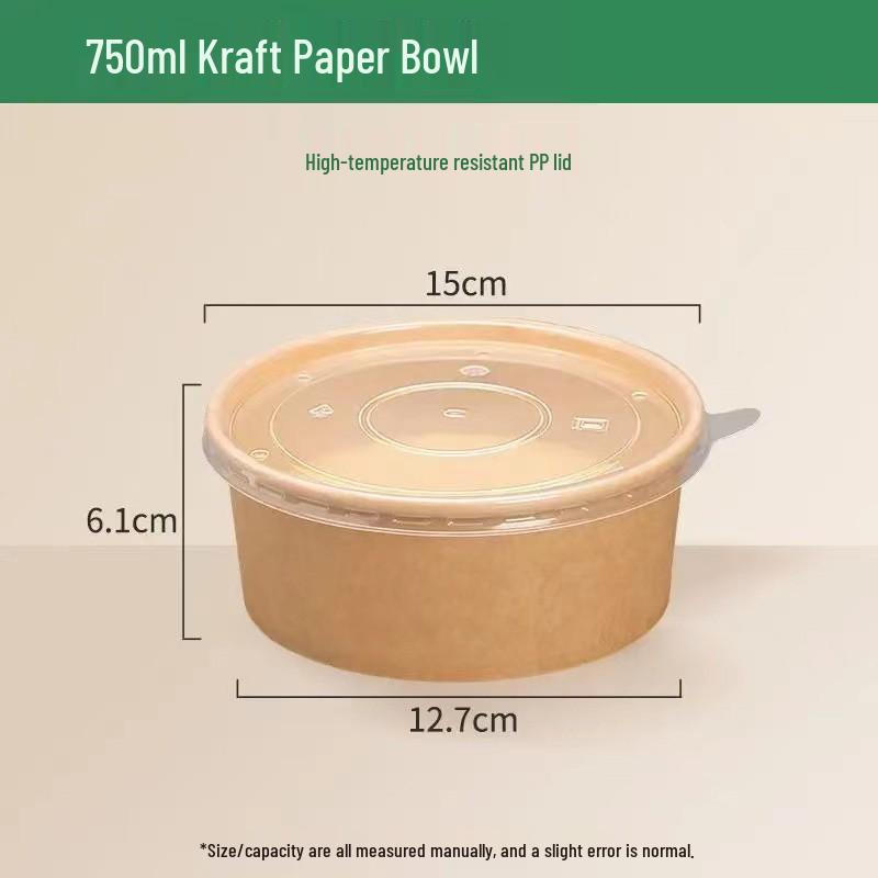 Kraft Paper Disposable Bowl - Ideal for Rice, Salad, Lunch, Takeout, Fast Food, and Fruit.
