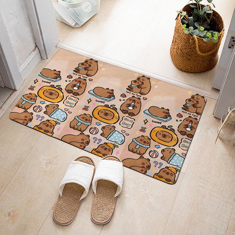 Cartoon Cute Capibala Floor Mat Household Short Pile Carpet Bathroom Non-slip Mat Capybara Animal Bedroom Mat