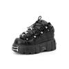 Women's Punk Style Leather Shoes Lace-up Heel Height 6CM Platform Female Gothic Ankle Boots PU Biker Boots Thick Bottom Sneakers
