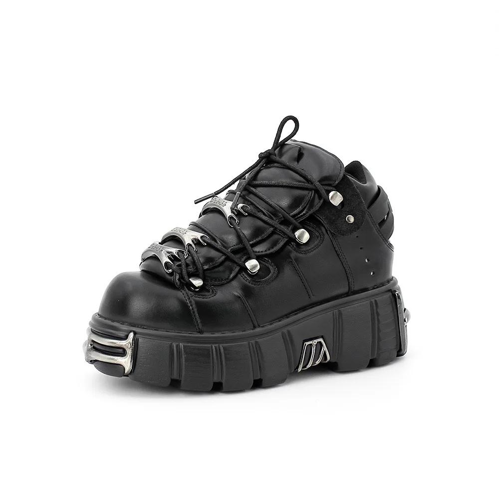 Women's Punk Style Leather Shoes Lace-up Heel Height 6CM Platform Female Gothic Ankle Boots PU Biker Boots Thick Bottom Sneakers