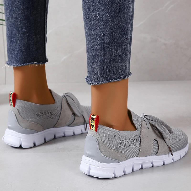 Baskets respirantes en tricot marron pour femmes, chaussures plates à semelle souple, grande taille 43, antidérapantes, décontractées, 2024