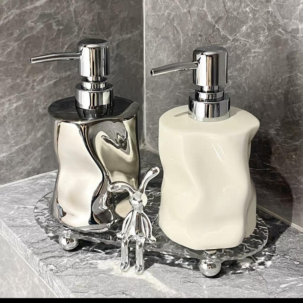400ml Ceramic Lotion Bottle Bathroom Accessories Home Soap Container White Silver Home Hotel Makeup Remover Shampoo Storage Jar