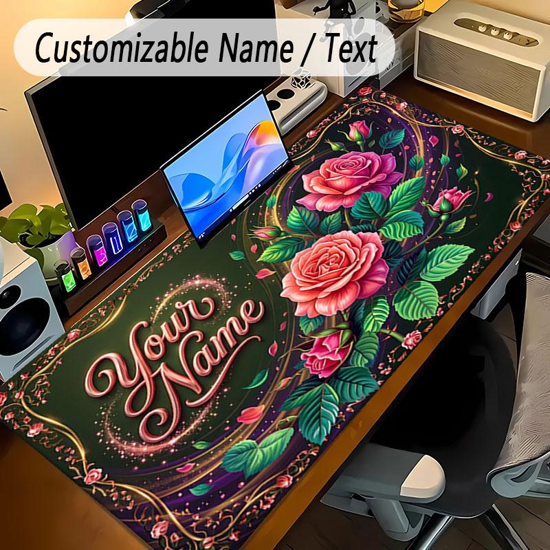 Floral Garden Theme Personalized Mouse Pad Custom Name Text Non Slip Desk Pad For Laptop Office Desktop