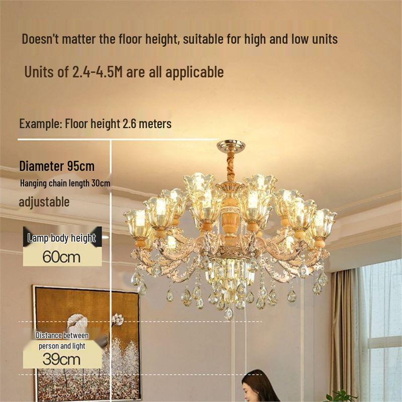 2024 European Style Jade Crystal Chandelier for Living Room, Dining Area & Villa Hall