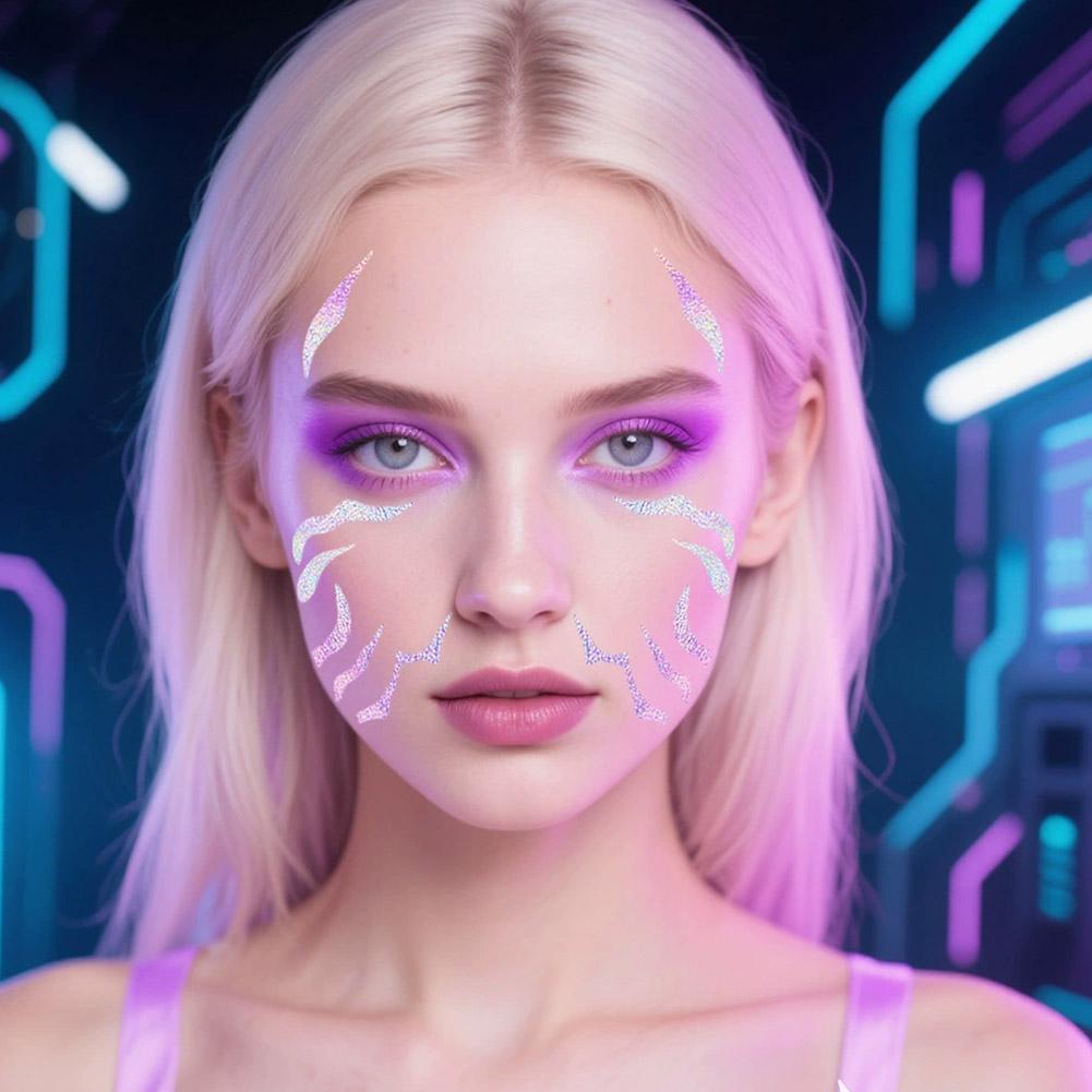 K-Pop Dämonenjäger Rumi Laser-Tattoo-Aufkleber mit technologischem Gefühl Anime Cosplay Bühnen-Blitz-Make-up Gesichtsdekor-Aufkleber