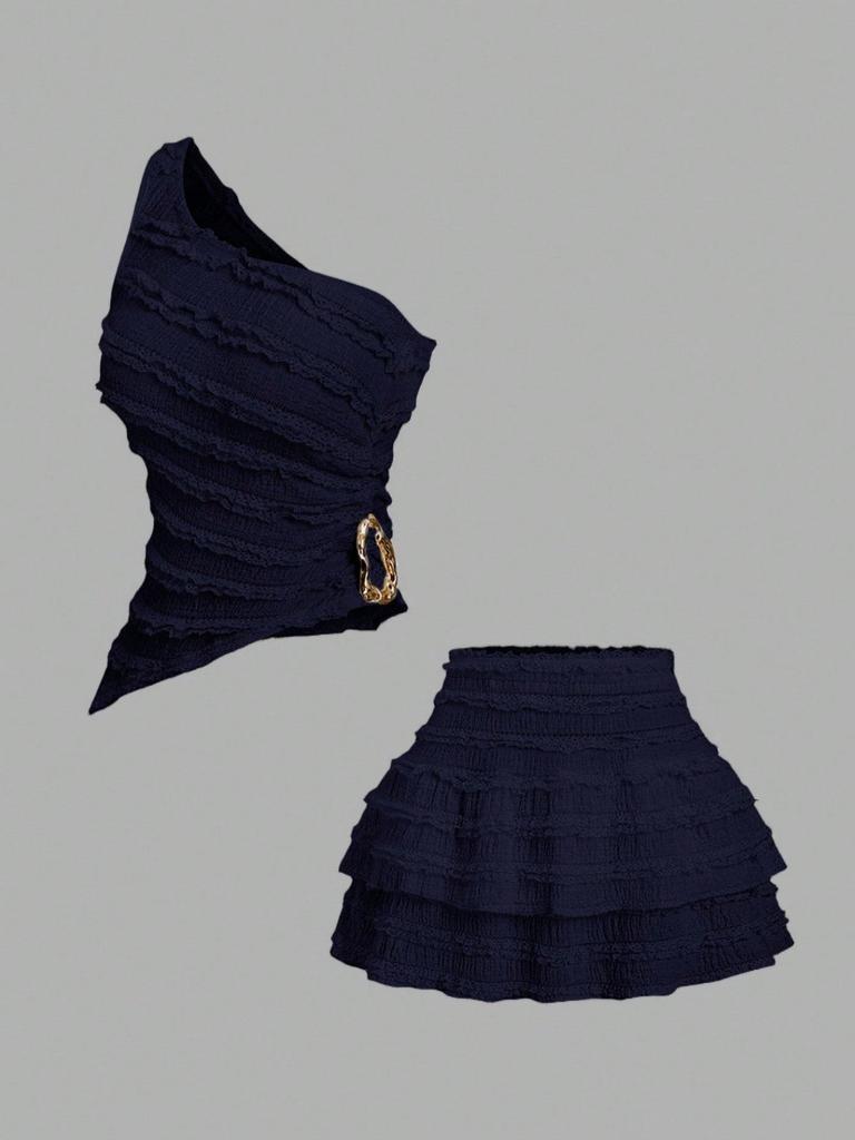 Ensemble débardeur à fines bretelles et jupe style coréen fille épicée avec design amincissant au dos
