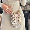 Shell Sequin Handbag Wooden Ring Handle Luxury Handmade Evening Bag Women Elegant Crossbody Purse With Detachable Chain Strap
