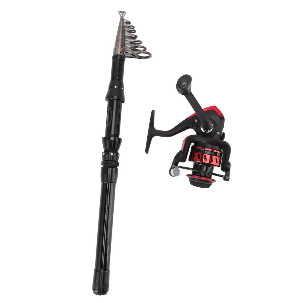 Fishing Pole Kit Complete with Telescopic Black Short Sea Pole Fishing Rod and Reel Combo for Outdoor