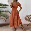 Women S Square Neck Puff Sleeve Maxi Dress Smocked Bodice Tiered Skirt with Pockets for Casual Wear
