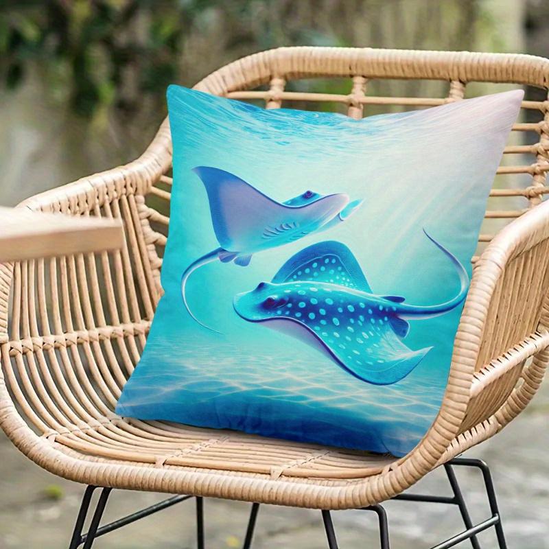 pc D Flat Pillow Not Included Blue Stingrays Underwater Scene Cushion Cover Short Plush Ocean Animal Decor Gift Case