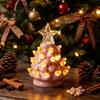 Pink And Green Holiday Accents Christmas Tree Ornament, Glowing Retro Resin Tabletop Decor with Star Small Night Lights Topper, Vintage Xmas