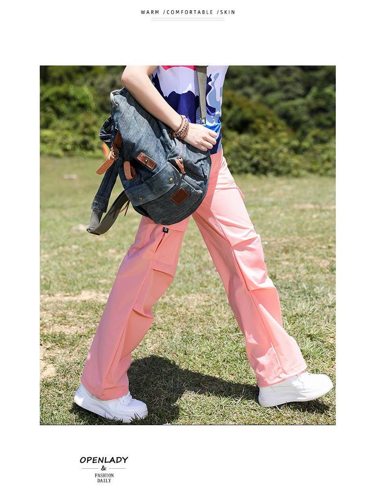 Damen Leichte Schnelltrocknende Cargohose: Atmungsaktive, Mehrfach-Taschen, Bündchen-Outdoor-Sporthose