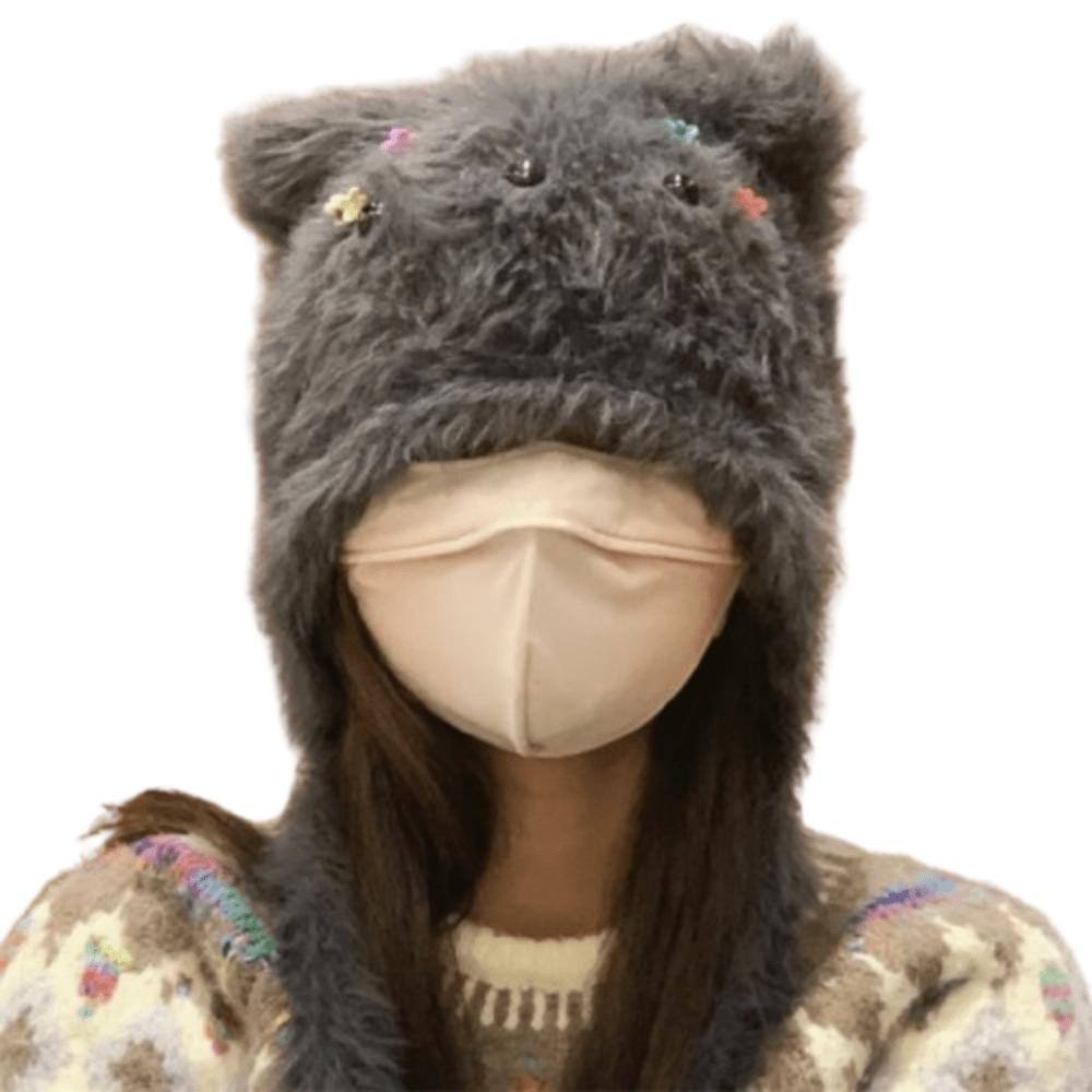 

Winter Warm Knitted Hats for Women Cute Cartoon Dog s Ears Cap Fluffy Thicken Warm Beanie Hat To Keep Cold-Proof Hooded Hat сірий