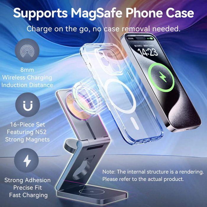 Chargeur sans fil à charge rapide 3 en 1, indicateur LED, compatibilité MagSafe - Vention (FGFH0) - Argent