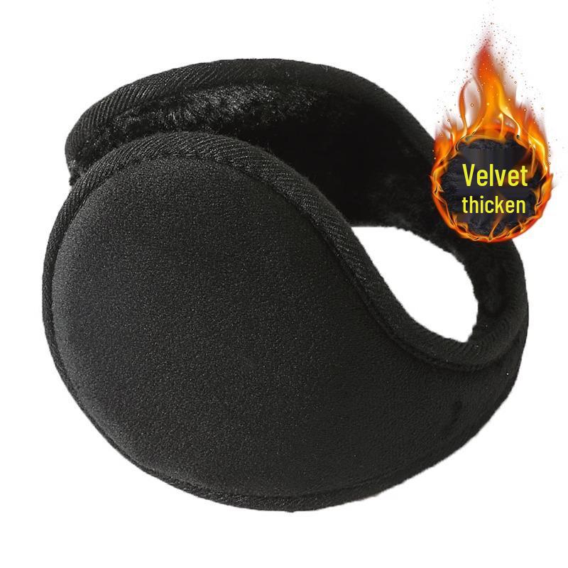 Men's Plus Velvet Thick Plush Winter Ear Warmers with Solid Color Rear-Worn Design for Cold Protection