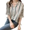1116 New Loose Bat-sleeved V-neck Striped Shirt Women's Short-sleeved Top Bf Korean Fan Shirt Trendy