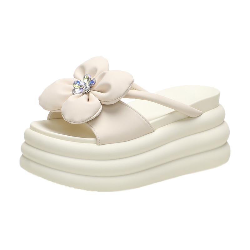 

Модные тапочки на платформе 8 см, сандалии, женские тапочки с бантом на толстой подошве, женские шлепанцы на толстой подошве, летние повседневные пляжные шлепанцы Zapatos Mujer 34 бежевый