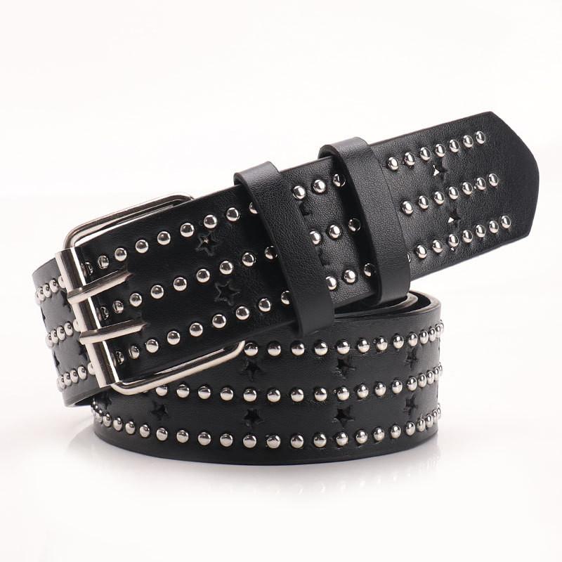 Punk Fashion Pu Leather Belt For Women With Studded Embellishments And Alloy Buckle For Streetwear