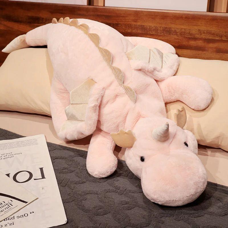 1pc 70-150cm Cartoon Giant Flying Dragon Dinosaur Plushie Toy With Unicorn Horn Flying Wings Dragons Dinos Love Tail Toy