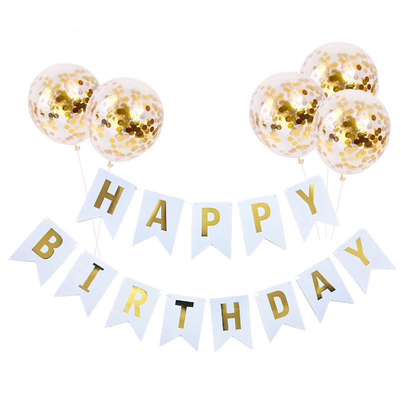 Happy Birthday Flag Sequined Balloon Set Birthday Room Living Room Confession Decoration Simple