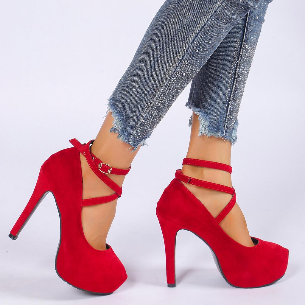 Large Size High-heeled Single Shoes Women's New Style Thin-heeled Women's Shoes One-word Buckle Sexy High-heeled Single Shoes
