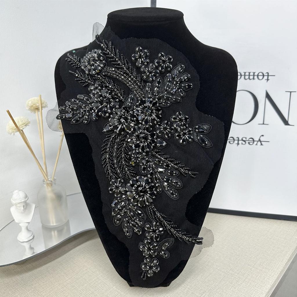 Mesh White Flower Hand-Sewn Beads With Diamond Cloth Stickers Diy Decorative Cheongsam Dress Clothing Accessories Ins