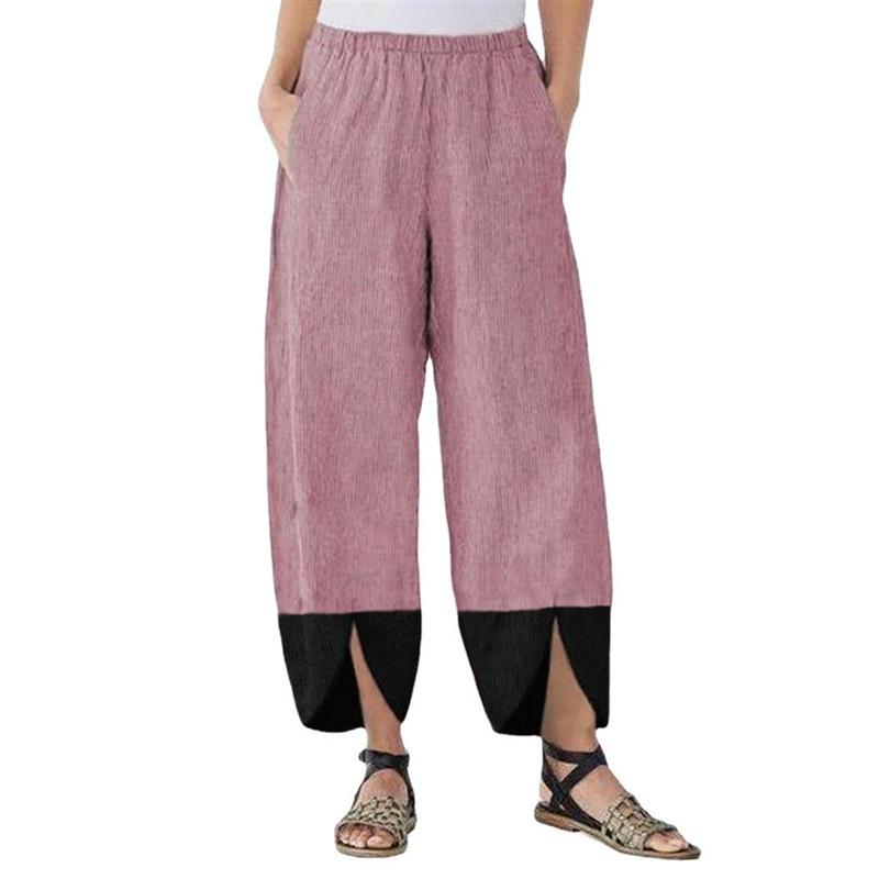 Einfarbig Patchwork Streifen Locker Lässig Gerades Bein Schlitz Kleine Füße Damen Hose
