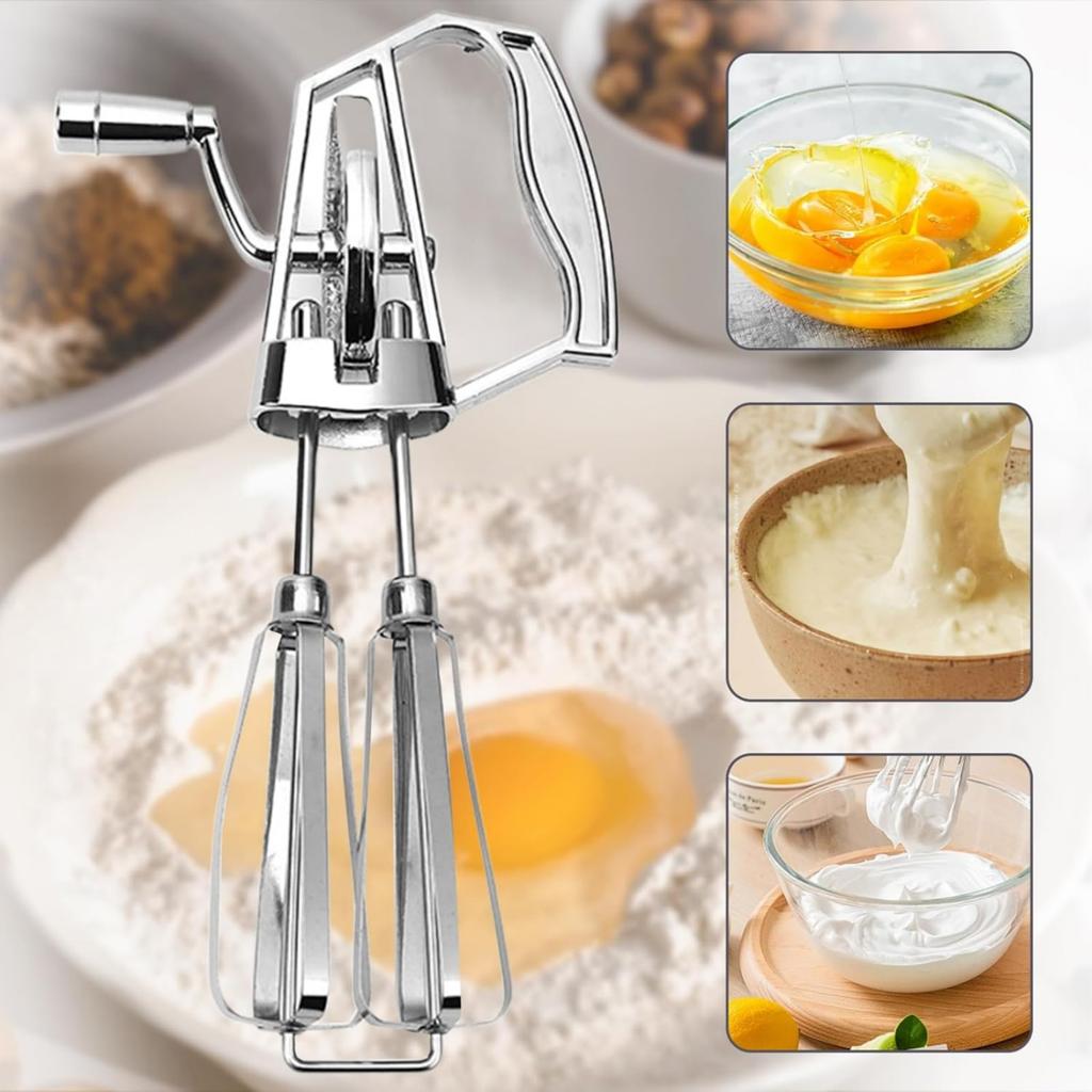 Practical Stainless Steel Hand Crank Eggs Beater with Double Mixing Heads Suitable for Kitchen Cooking and Mixing Use