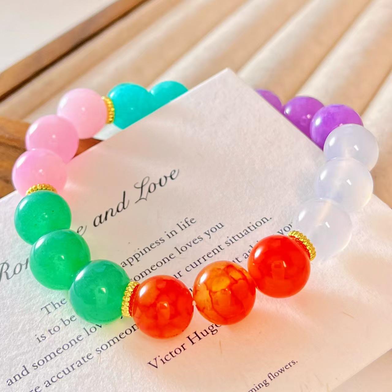 Vintage Colored Quartzite Natural White Chalcedony Yellow Chalcedony Colorful Summer Design Bracelet Bracelet