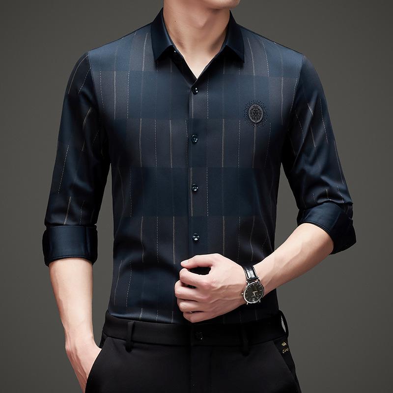 Koszule męskie wiosenne i jesienne w jakości biznesowej Moda casualowa dla młodych i średnich mężczyzn Slim Fit bezszwowe Koszule męskie bez prasowania