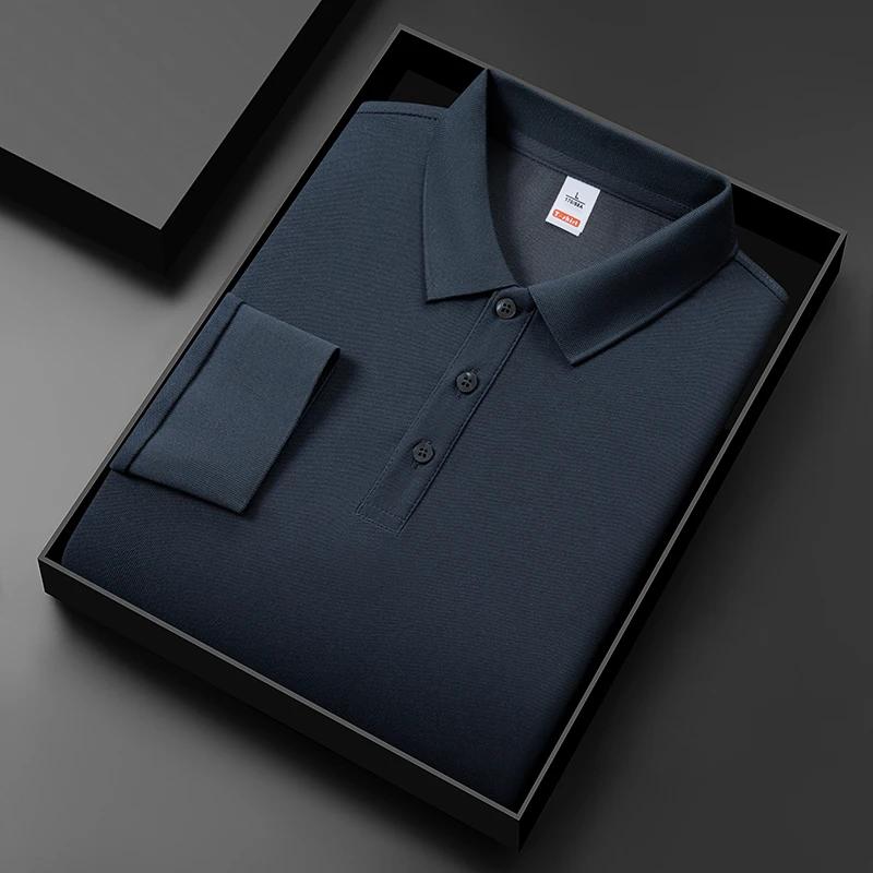 New Men'S Business Casual Long Sleeved Solid Color Polo Shirt Fashionable And Comfortable Summer Versatile Top