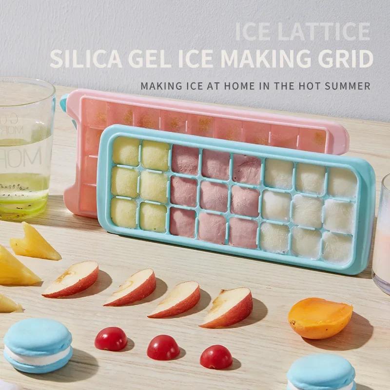 24 Grids Silicone Ice Cube Tray Maker With Removable Lids Ice Cube Mold Whiskey Cocktails Fruits Mold Bar Wine Ice Blocks Maker