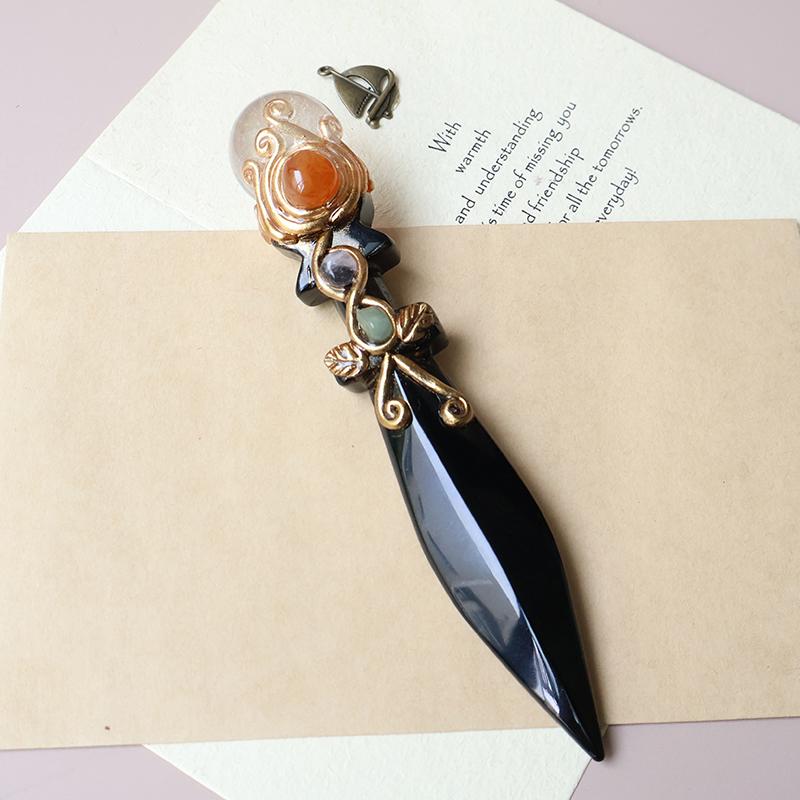 Scettro di Cristallo a Forma di Coltello, Bacchetta Magica che Unisce Cristallo a Forma di Coltello e Sfera di Cristallo, Regalo di Halloween
