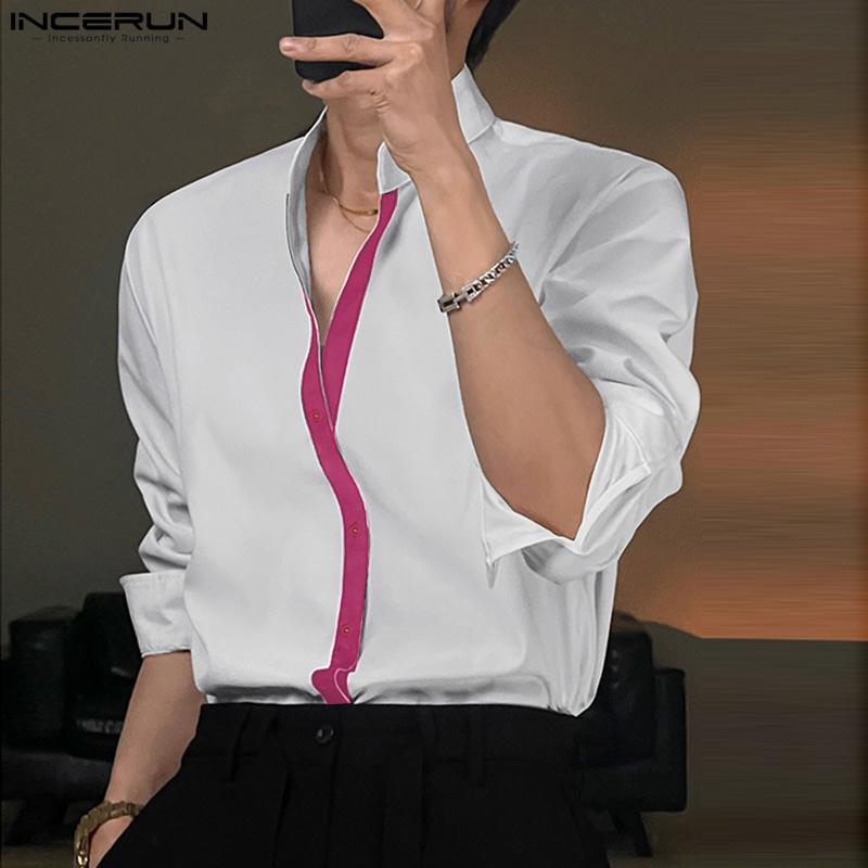 

INCERUN Мужские рубашки с длинными рукавами и воротником-стойкой на пуговицах