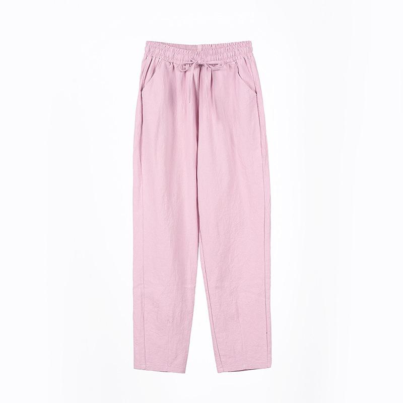 Women's Summer Loose Thin Section Leisure Cotton Linen Harem Trousers Solid Colour Mid-waist Nine Radish Trousers