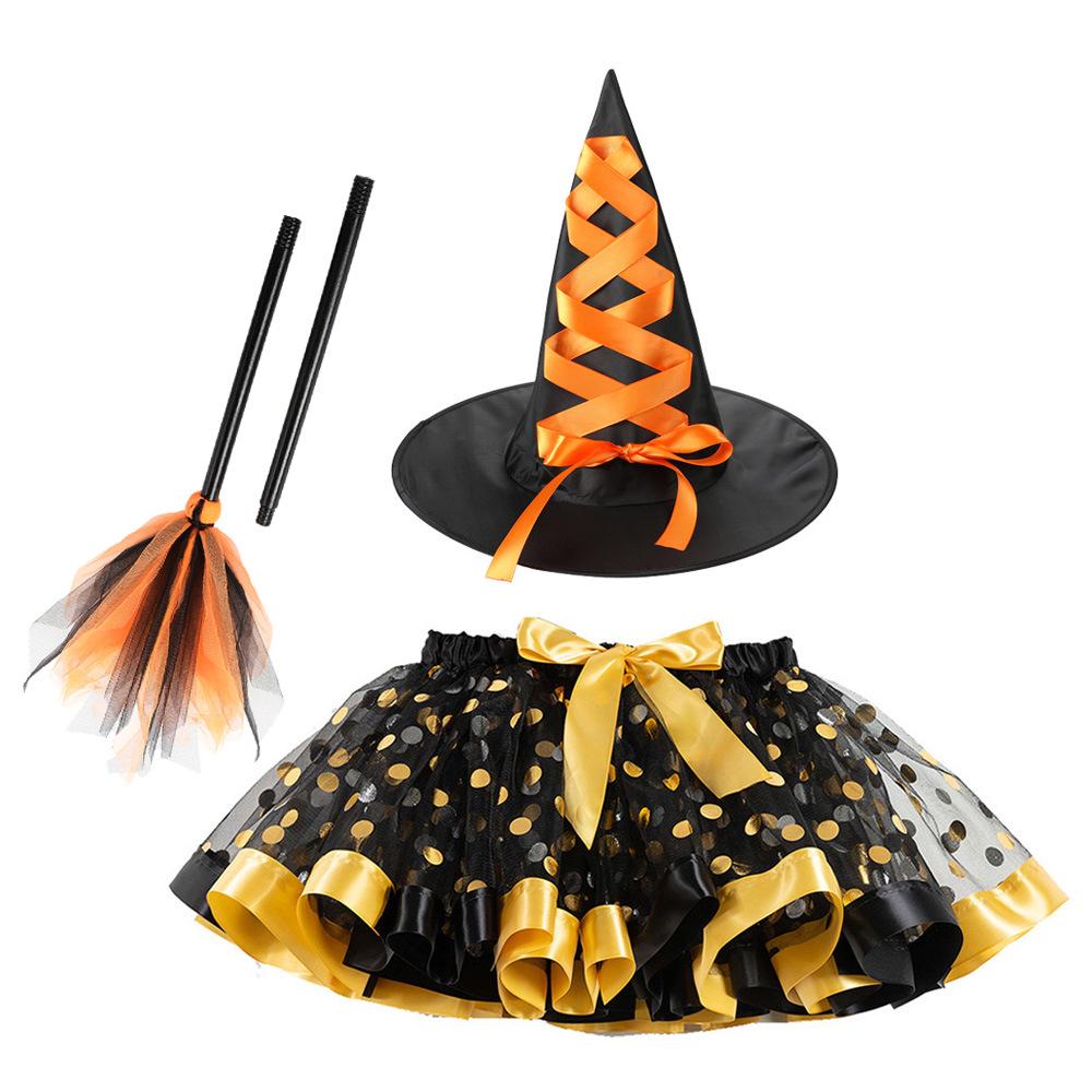 Girls' Halloween Tutu, Witch Hat & Broomstick Fluffy Skirt Set
