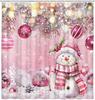 Christmas Winter Snowman Pink Ball Shower Curtain Snowflake Pine Tree Twig Bathroom Curtain For Holiday Decorations Waterproof