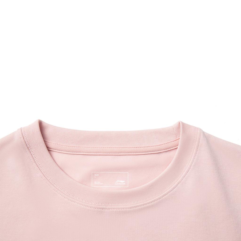 Li-Ning Comfortable Casual Simple Loose Round Neck Pullover Short Sleeve T-Shirt Women Tops Light-Pink AHSV286-4