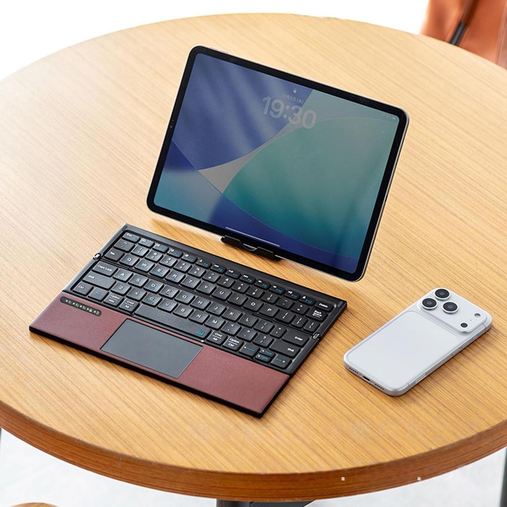 Foldable Leather Bluetooth Keyboard with Touchscreen for Tablet, iPad, Phone, Computer - Perfect for Business & Travel.