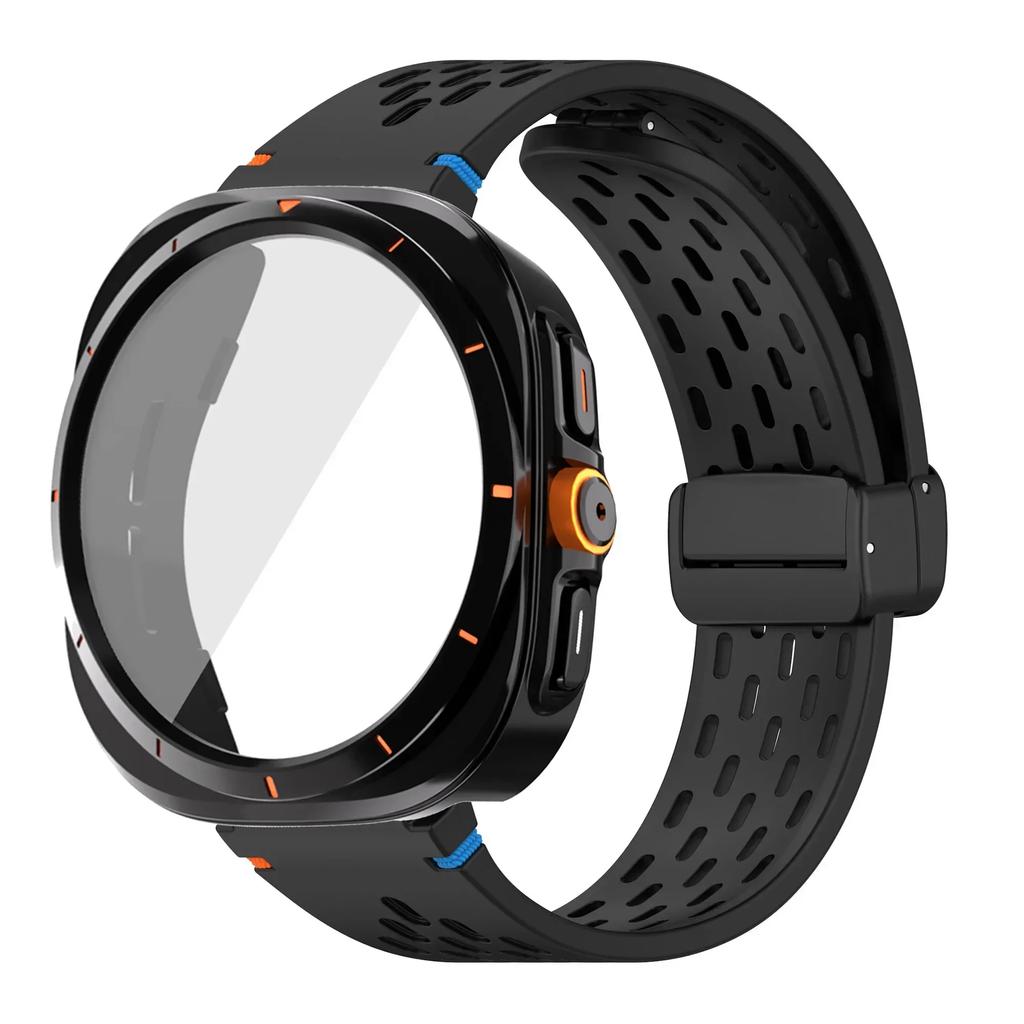 Case+Strap for Samsung Galaxy Watch 7 6 40mm 44mm Silicone Magnetic buckle Band Change To Ultra  Tempered Glass Screen Protector