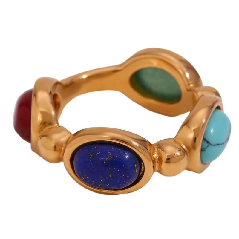 

Fashionable Sturdy Stainless Steel Rings with Colorful Natural Agate Stones Decoration for Women Special Gifts 1