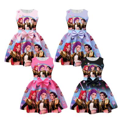 Rochie Formală cu Fundă pentru Copii, Imprimată, Demon Hunter Girl Group