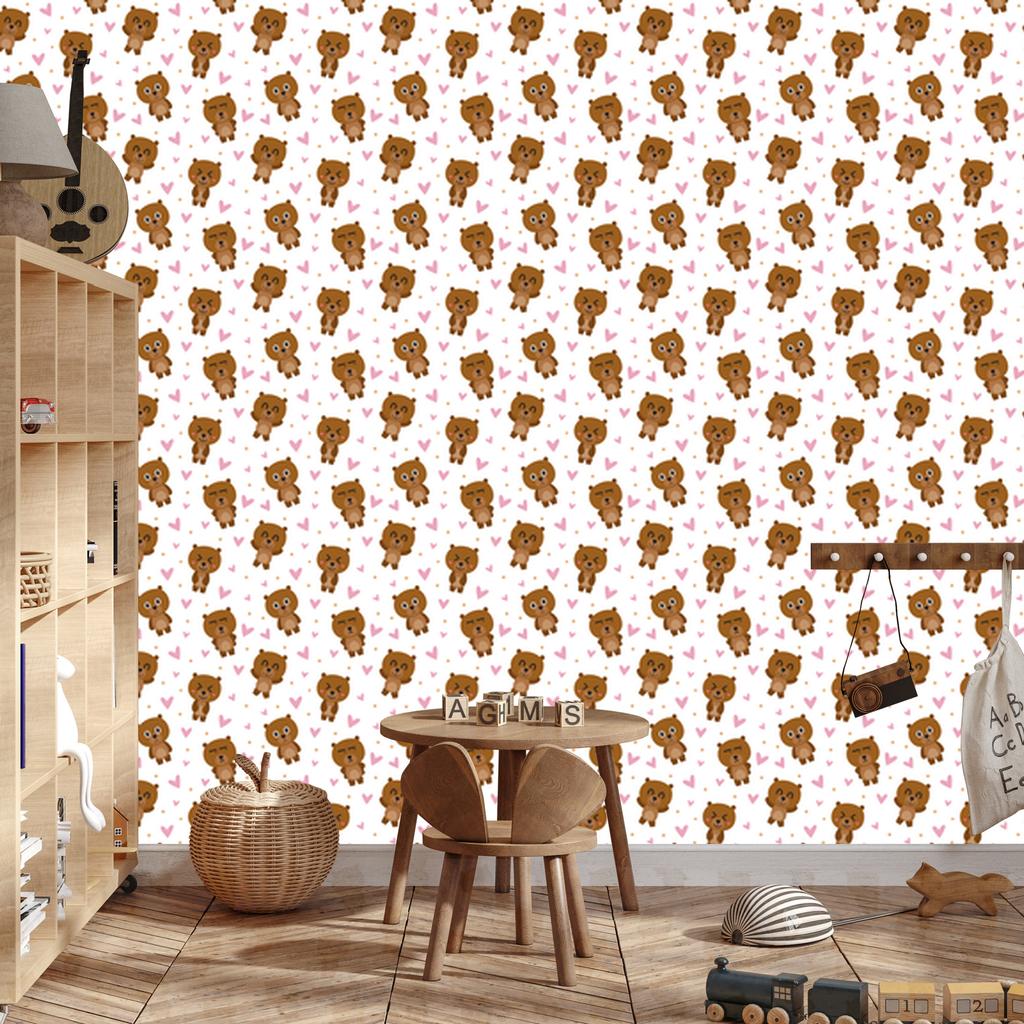Bear White and Gold Wallpaper for Living Room and Bedroom 50x1000