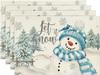 Xmas Trees Let It Snow Blue Snowman Christmas Placemats Set of 4, Winter Table Mats for Party Kitchen Dining Decoration