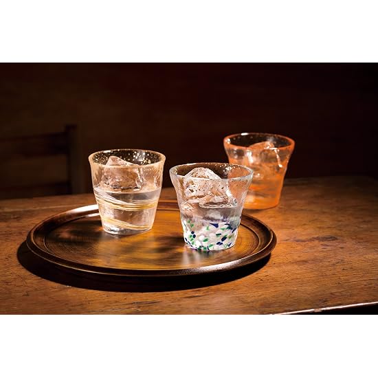 ADERIA Tsugaru Vidro Hyoka Gold-Leaf Rock Glass, Yu (Sunset), 300ml, Made In Japan, In Dedicated Woo