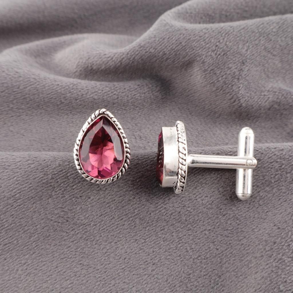 Rare Rhodolite Gemstone 925 Sterling Silver Handmade Jewelry Cufflink For Father CL-5-9