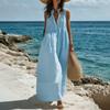 New European and American holiday style fashion casual big v-neck sleeveless big swing dress