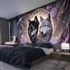 2D Mystical Wolf Tapestry Purple Norse Runes Home Background Decor